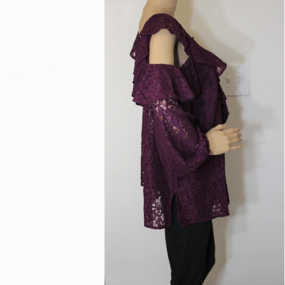 NWT "Plus" Eloquii Purple Open Shoulder Top - Picture 4 of 8